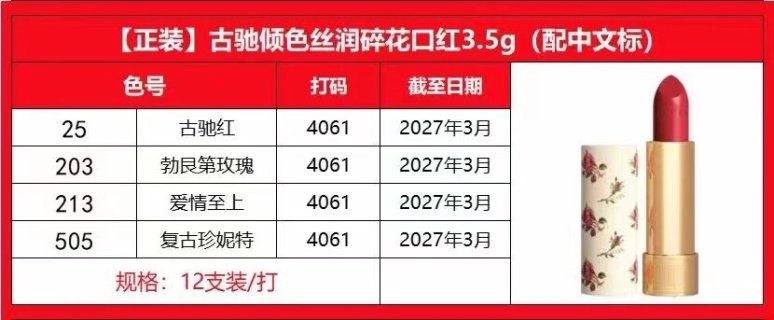 💹42✍️明通版本
古驰碎花口红3.5G正装,色号:25+203+213+505