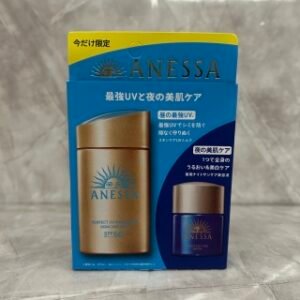 💹50✍️明通版本
新版安耐晒二件套装组合(防晒霜60ml+夜间晒后修复乳12ml)，料体实带防晒效果，至28年最新批号.