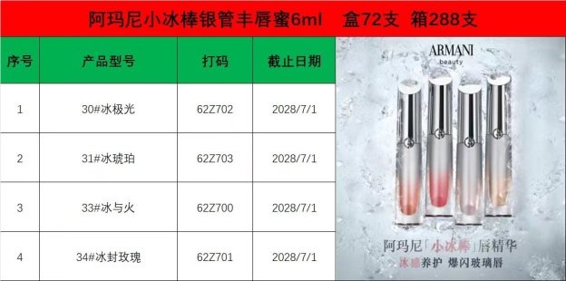 💹30✍️明通版本
阿玛尼小冰棒唇釉
全新上市!色号:30#,31#,33#,34#,对色对味对版,配中文标➕日期标!全部到货!